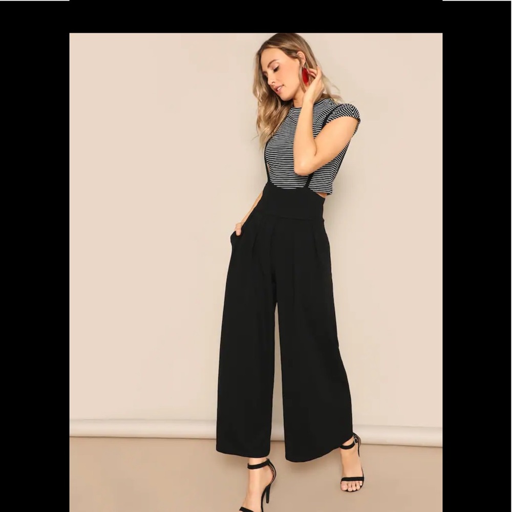 Zip back  Pocket Wide Leg Pants With Strap